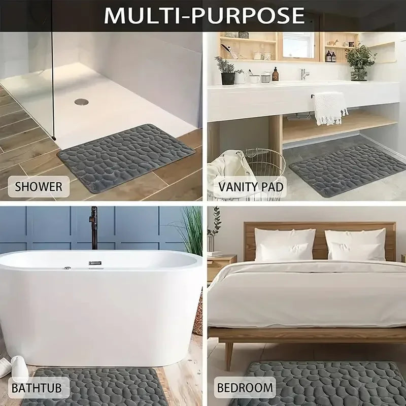 3D Non-Slip Bathroom Mat — Cobblestone Absorbent Quick-Dry Machine Washable Floor Mat