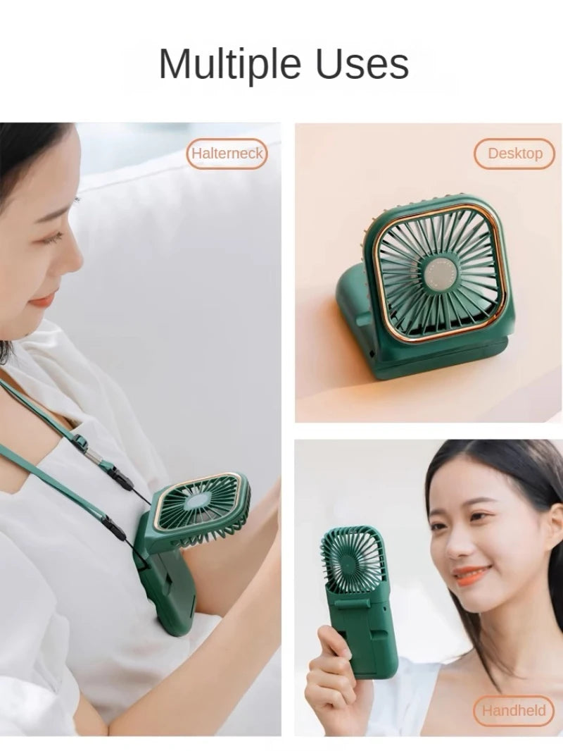 3-in-1 Portable Neck Fan & Power Bank — Foldable USB Rechargeable Desktop Fan for Home, Office & Outdoor