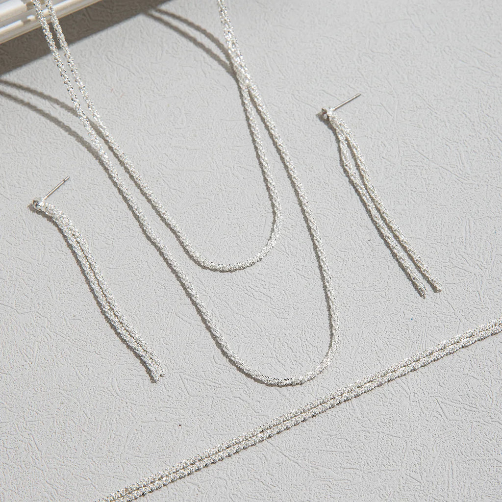 Silver Minimalist Jewelry Set — Starry Sky Collarbone Necklace & Bracelet for Women