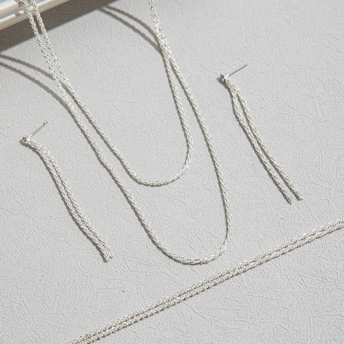 Silver Minimalist Jewelry Set — Starry Sky Collarbone Necklace & Bracelet for Women