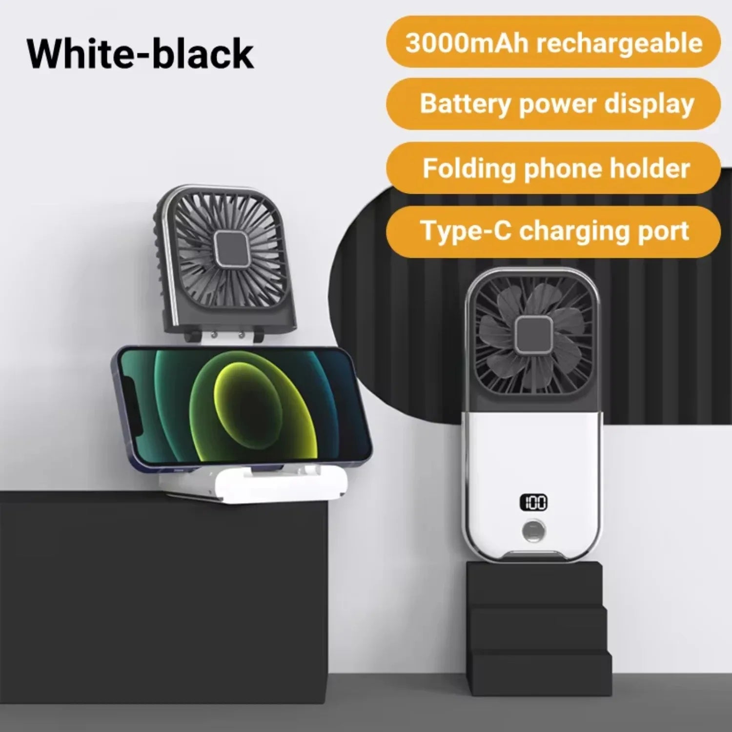 3-in-1 Portable Neck Fan & Power Bank — Foldable USB Rechargeable Desktop Fan for Home, Office & Outdoor