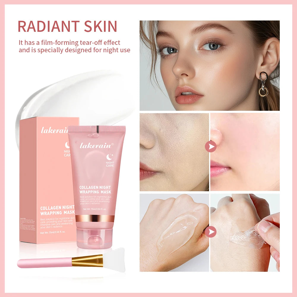 Korean Collagen Wrapping Face Mask & Brush Set — Rejuvenating Brightening & Moisturizing Skin Care