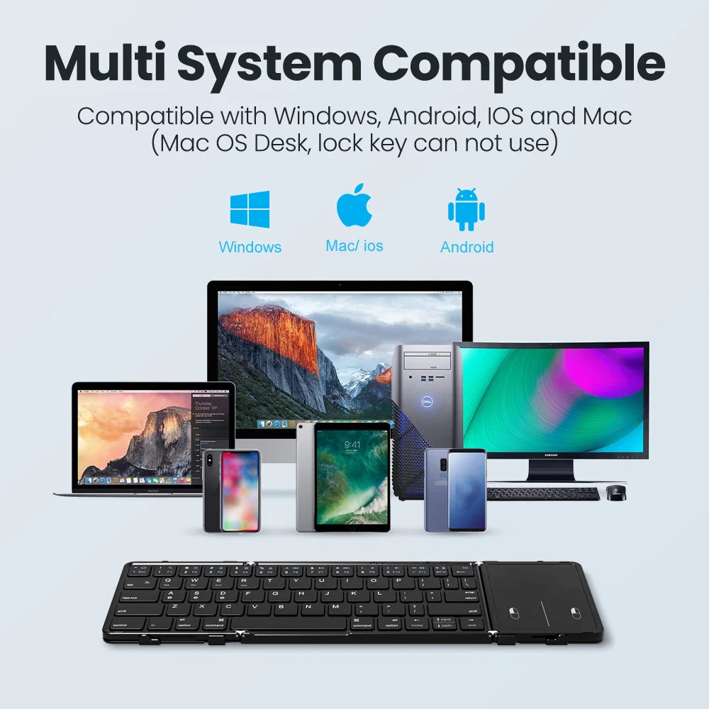 Foldable Bluetooth Keyboard with Touchpad — Wireless PU Leather Keyboard for iOS, Android & Windows