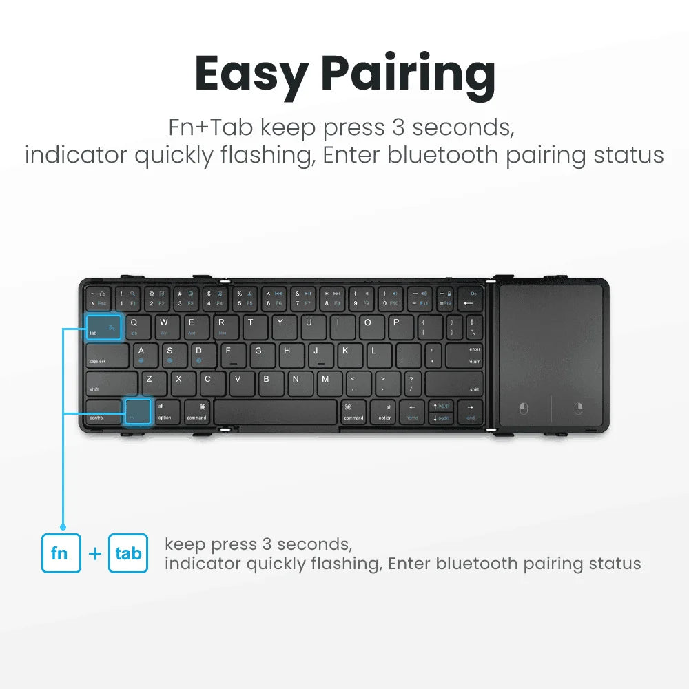 Foldable Bluetooth Keyboard with Touchpad — Wireless PU Leather Keyboard for iOS, Android & Windows