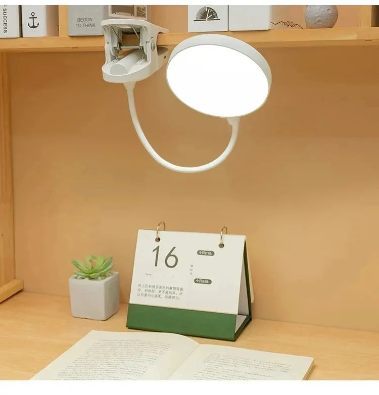 LED Table Lamp with Clamp — USB Rechargeable Foldable Study & Reading Light with Touch 3-Mode Dimming