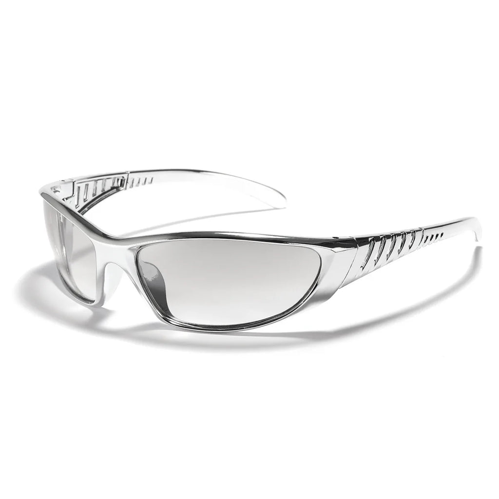 Y2K Silver Sunglasses — Trendy Hollowed Out Futuristic Style for Women & Men