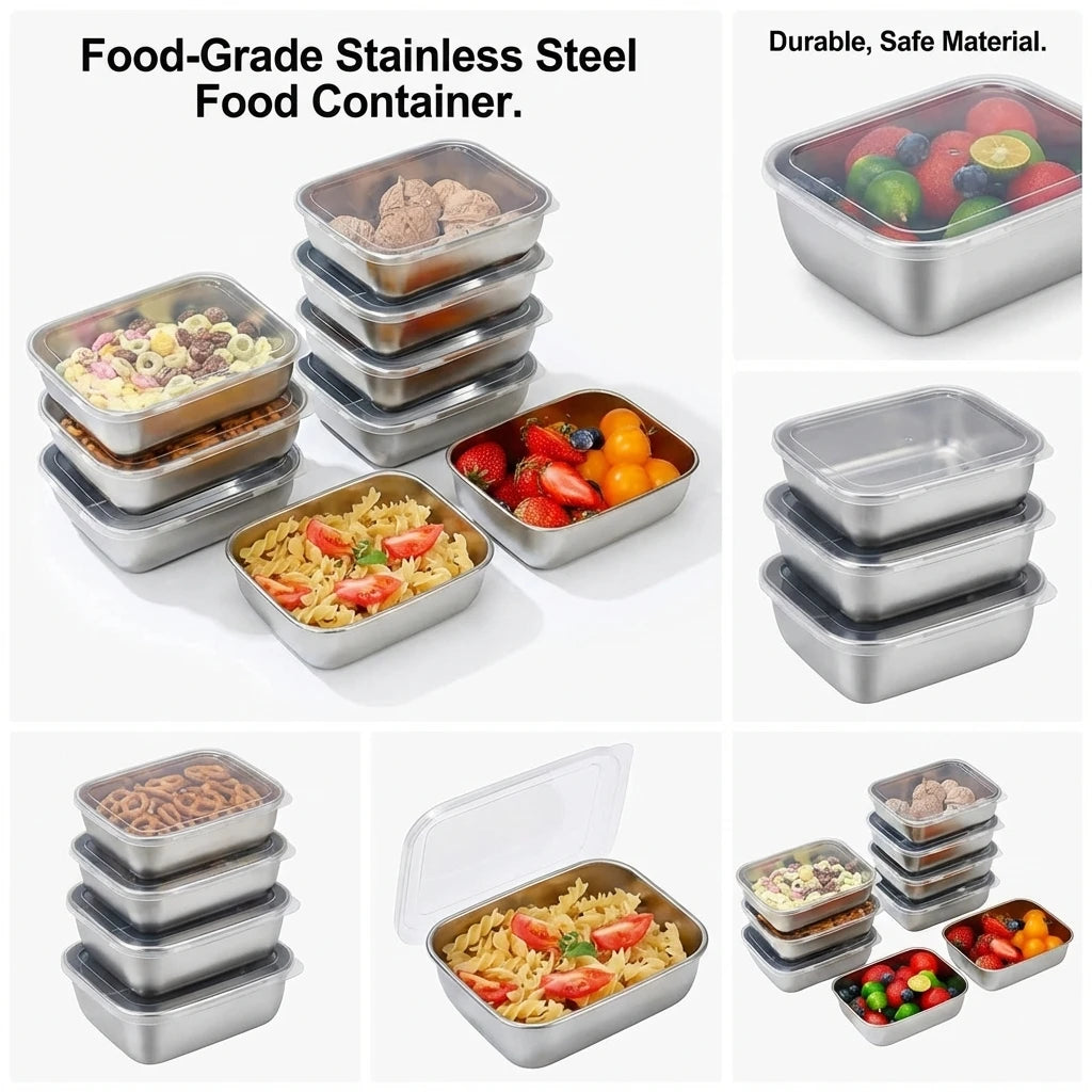 5PCS Stainless Steel Meal Prep Containers — Stackable Food Storage for Kitchen, Fridge & Travel
