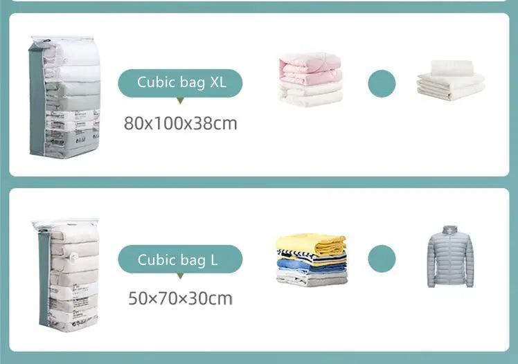 No-Pump Vacuum Storage Bags — Space Saver Compression Bags for Clothes, Blankets & Travel