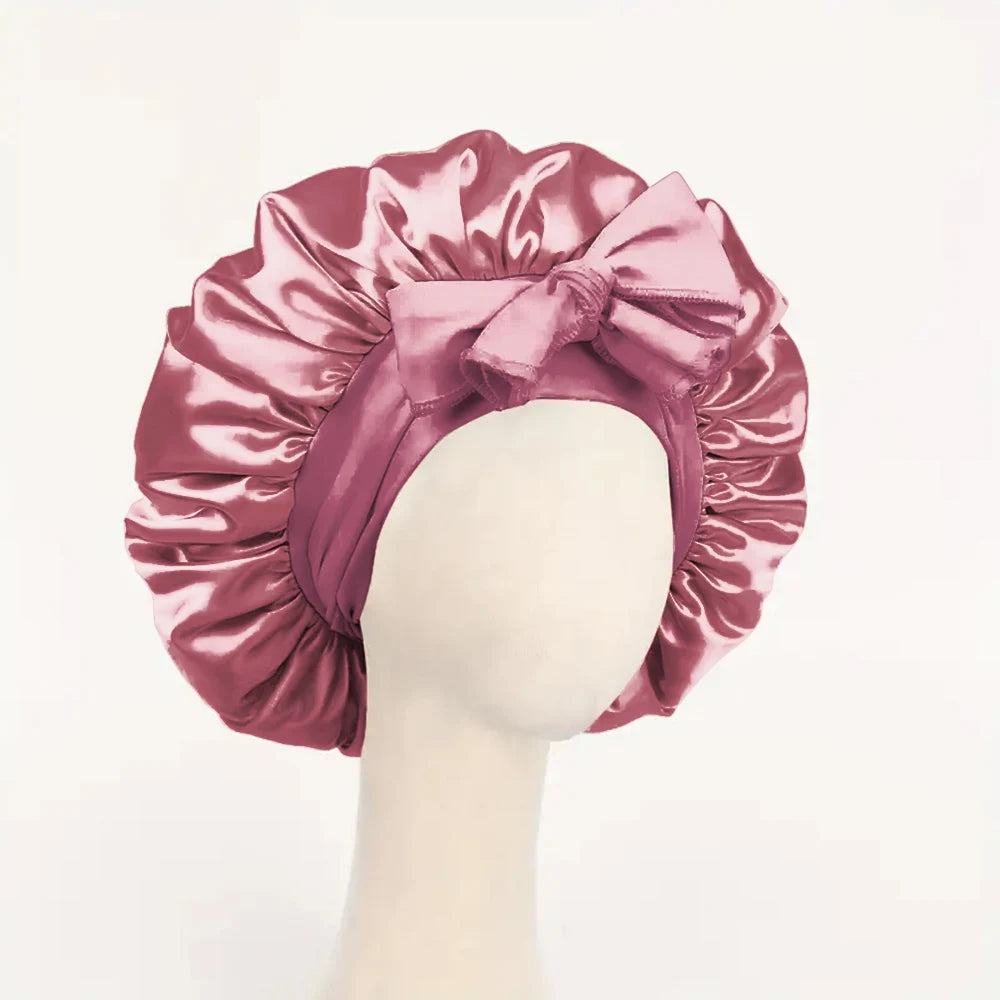 Satin Silk Sleeping Bonnet — Adjustable Hair Bonnet with Tie Band for Women & Men