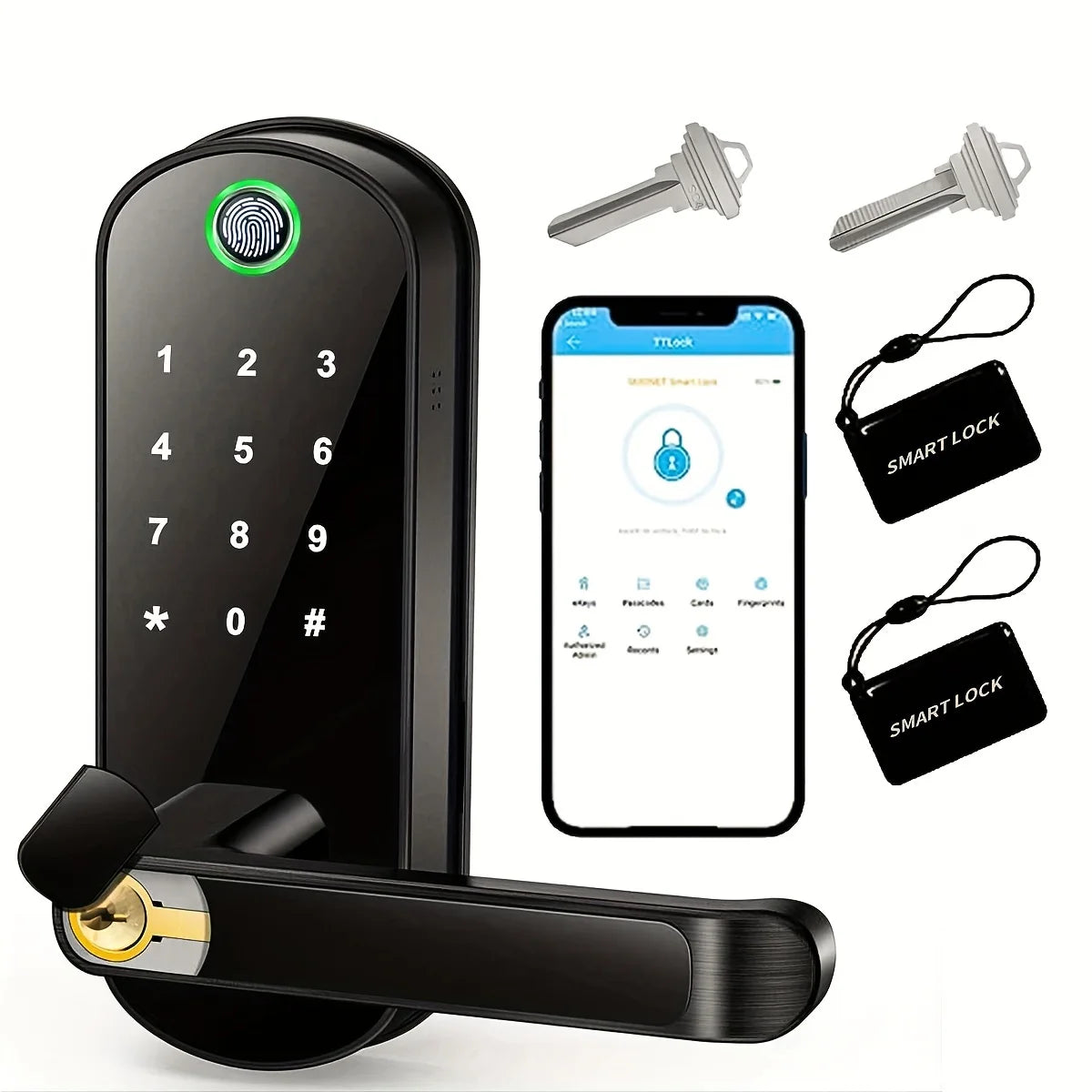 Smart Fingerprint Door Lock — WiFi App Remote Control Keyless Touchscreen with NFC & IC Cards