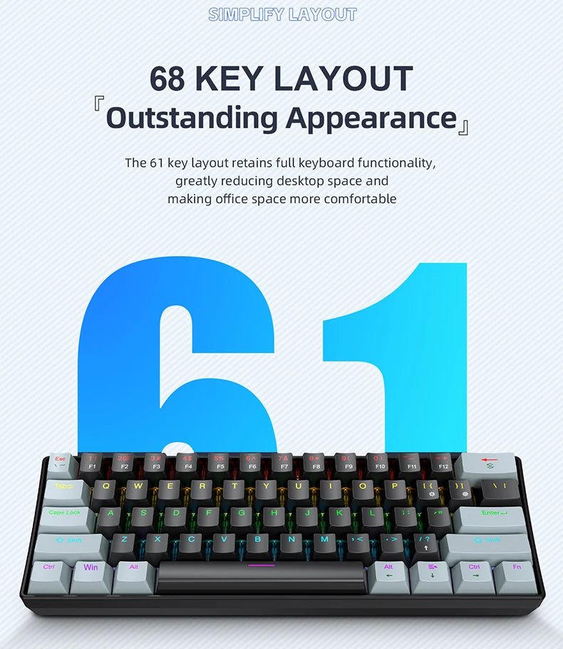 APAYADO K61 Mini Mechanical Keyboard — 61 Keys RGB Wired Gaming Keyboard 60% Portable