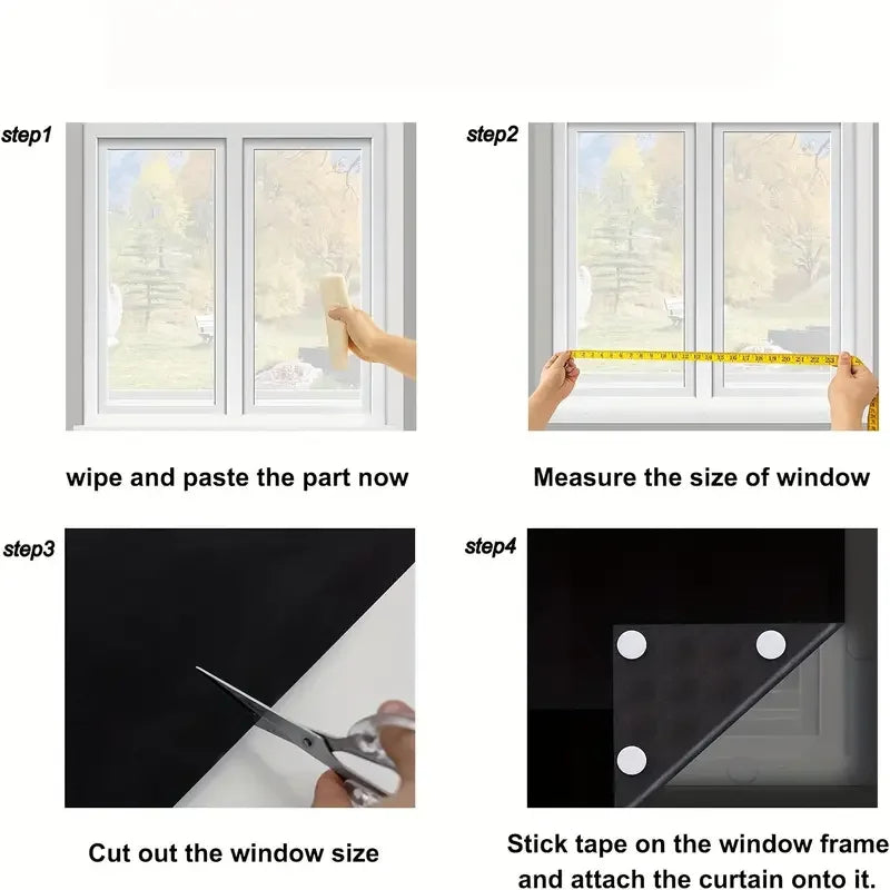 95-98% Blackout Window Film — Portable Self-Adhesive Removable Window Shade for Travel & Home