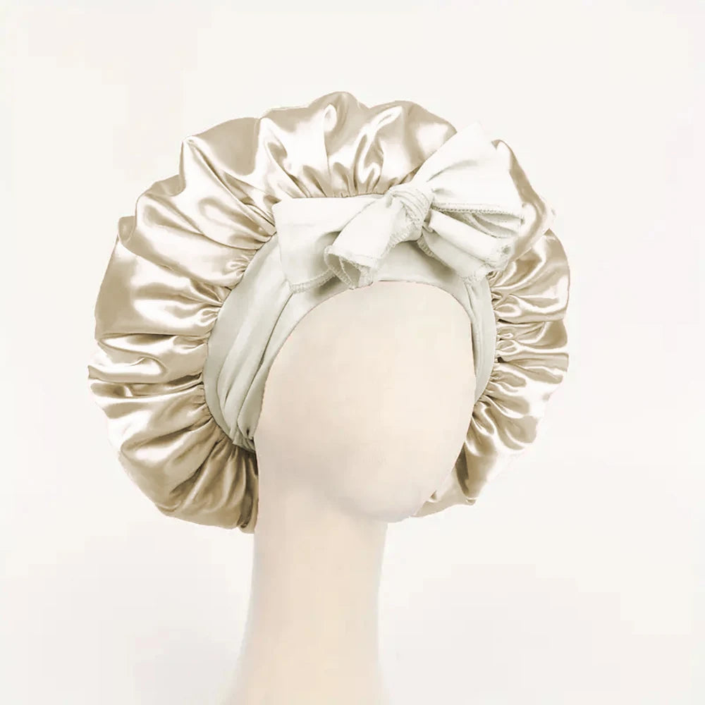 Satin Silk Sleeping Bonnet — Adjustable Hair Bonnet with Tie Band for Women & Men