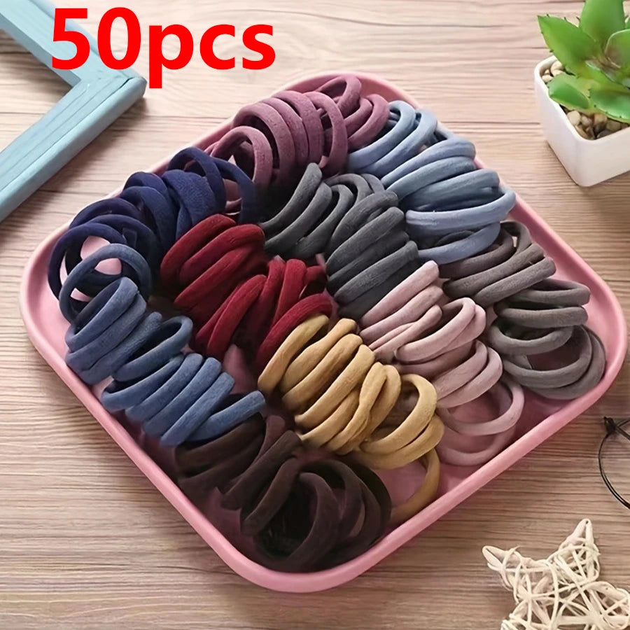 50PCS Candy Color Nylon Scrunchie Set — Women & Girls Hair Ties & Ponytail Holders Fashion Accessories