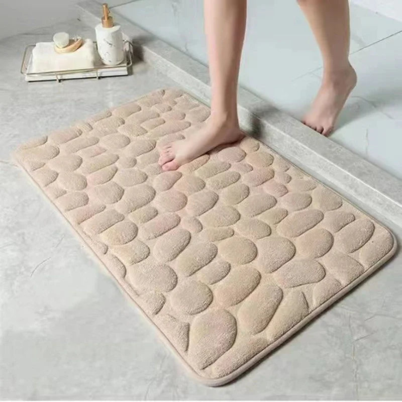 3D Non-Slip Bathroom Mat — Cobblestone Absorbent Quick-Dry Machine Washable Floor Mat