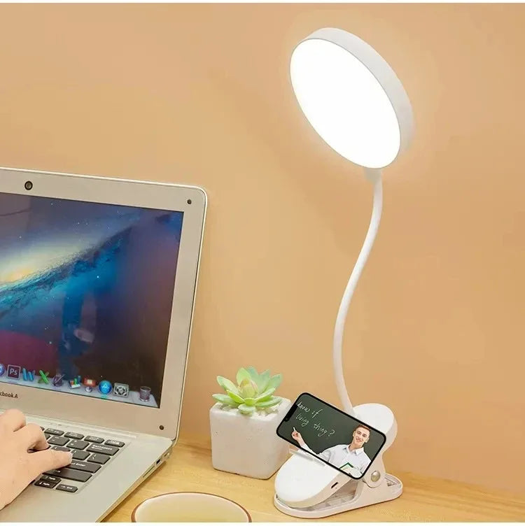 LED Table Lamp with Clamp — USB Rechargeable Foldable Study & Reading Light with Touch 3-Mode Dimming