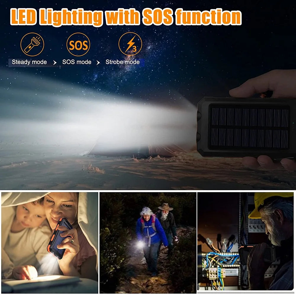 Solar Power Bank 80000mAh — Portable External Battery Charger with LED Light for All Smartphones