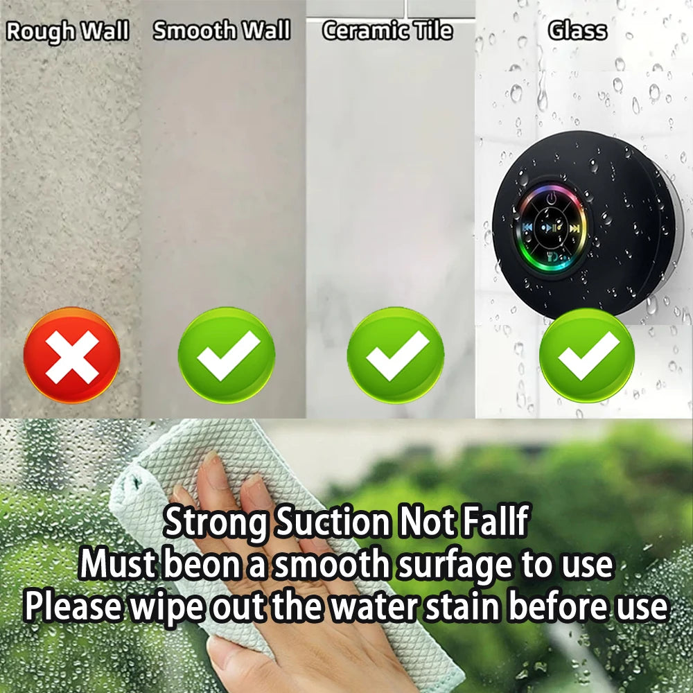 Portable Bluetooth Speaker — IPX4 Waterproof LED Light Stereo Sound for Outdoor & Bathroom