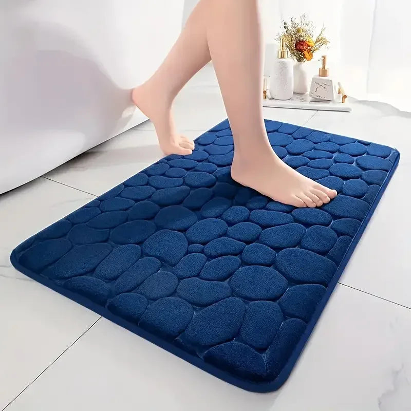 3D Non-Slip Bathroom Mat — Cobblestone Absorbent Quick-Dry Machine Washable Floor Mat