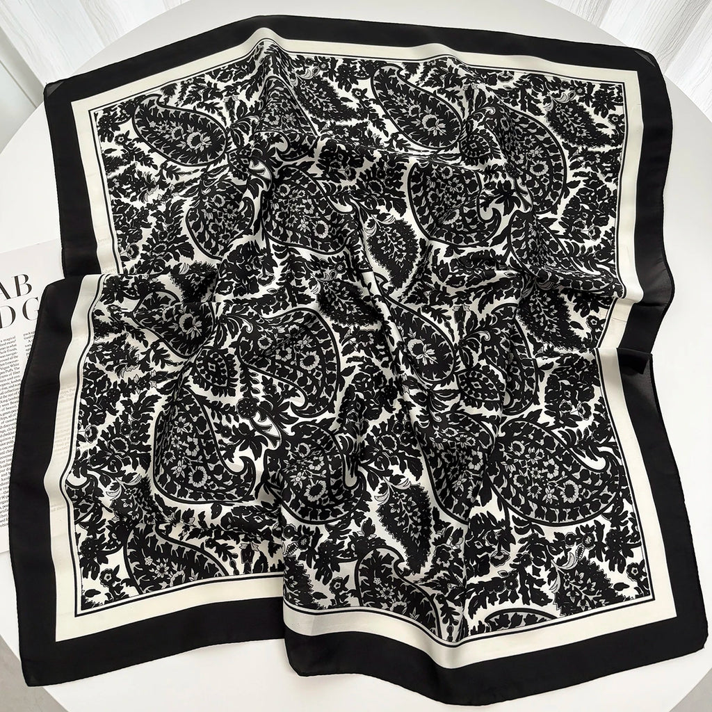 Luxury Satin Square Print Scarf — Women's Silk Bandana Hijab Shawl & Hair Band Accessory