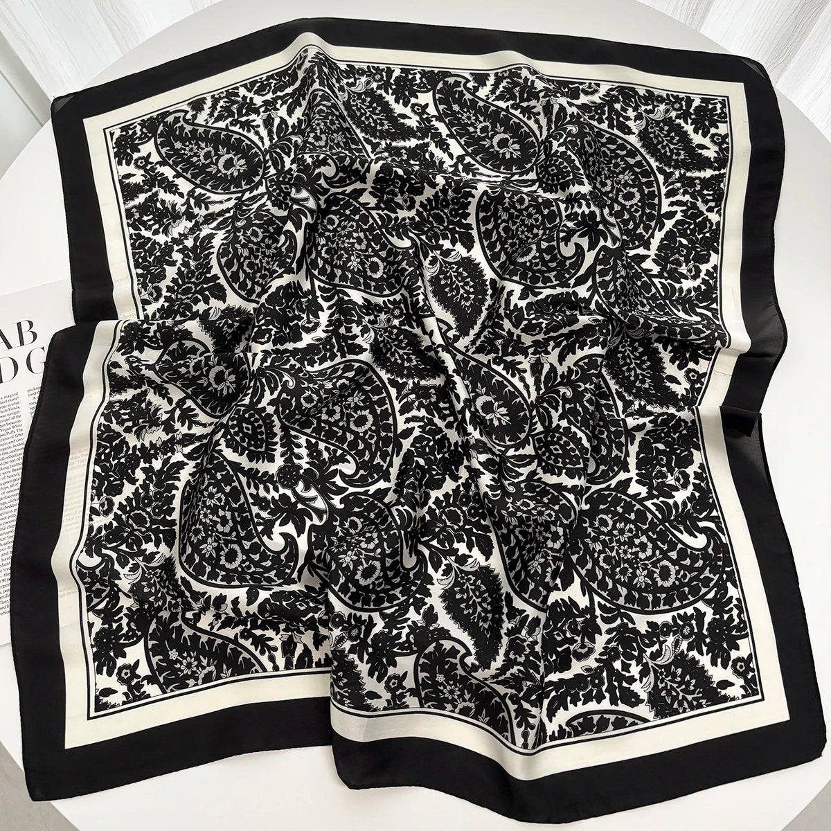 Luxury Satin Square Print Scarf — Women's Silk Bandana Hijab Shawl & Hair Band Accessory