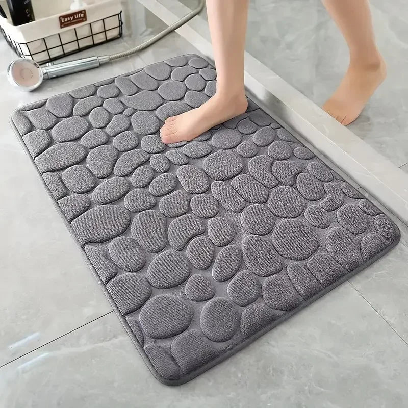3D Non-Slip Bathroom Mat — Cobblestone Absorbent Quick-Dry Machine Washable Floor Mat