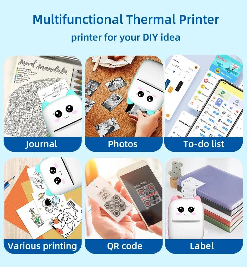 Mini CAT Portable Thermal Printer — Wireless Bluetooth Photo & Label Printer for Android & iOS