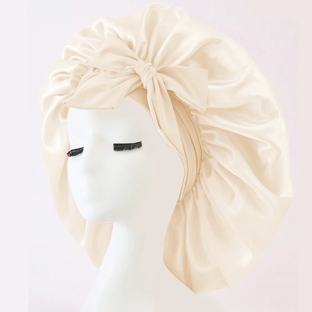 Satin Silk Sleeping Bonnet — Adjustable Hair Bonnet with Tie Band for Women & Men