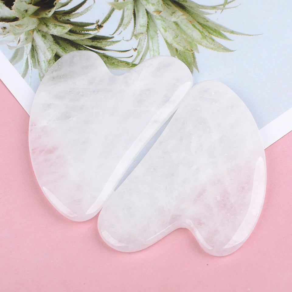 Rose Quartz Gua Sha Facial Tool — Jade Massager Scraper for Face, Neck & Body