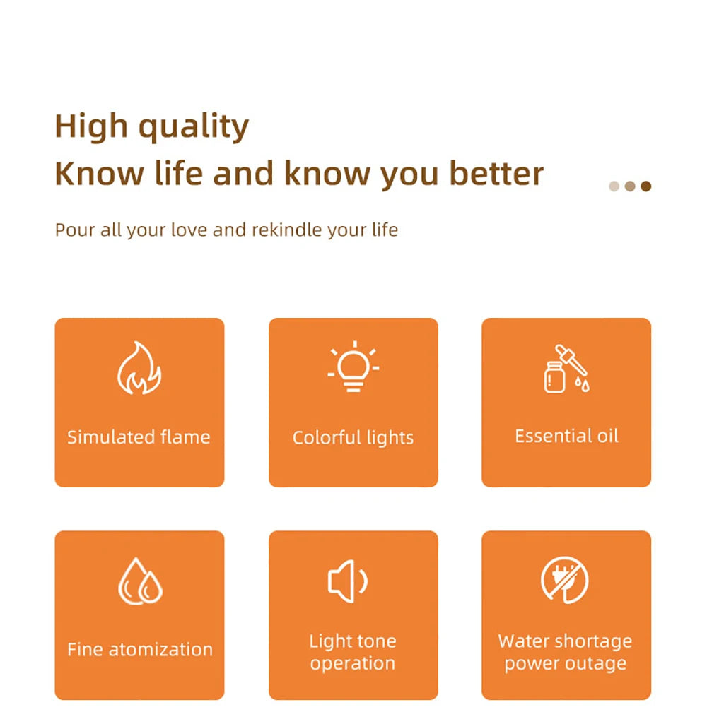 Flame Aroma Diffuser — Essential Oil Humidifier with LED Night Light for Home & Bedroom