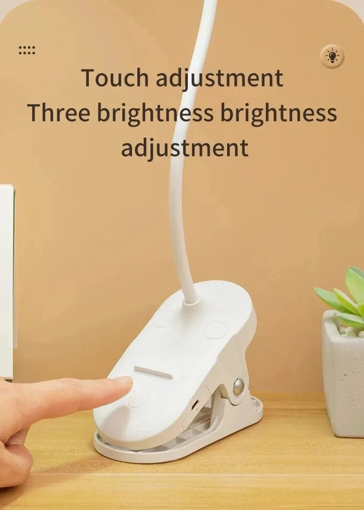 LED Table Lamp with Clamp — USB Rechargeable Foldable Study & Reading Light with Touch 3-Mode Dimming