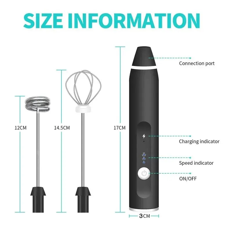Portable Electric Milk Frother — USB Mini Whisk for Coffee, Cappuccino & Egg Beater