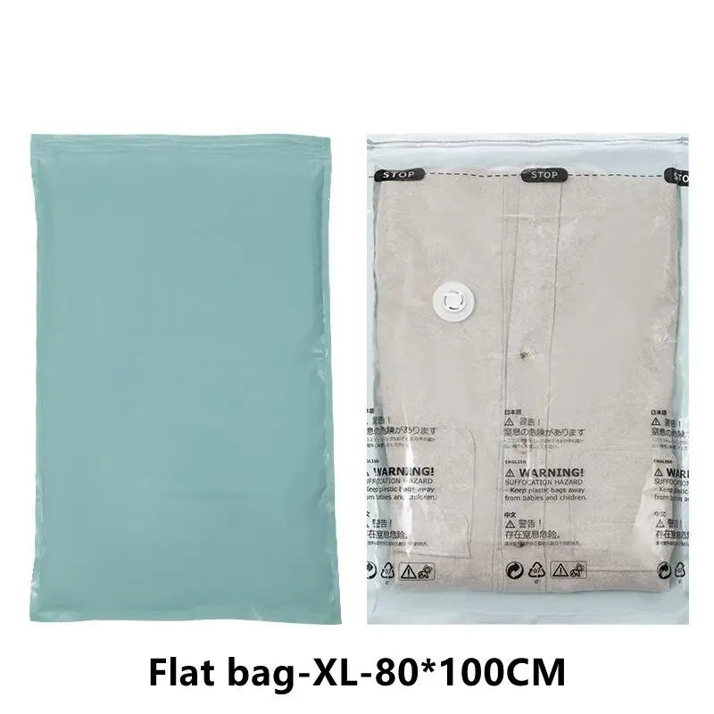 No-Pump Vacuum Storage Bags — Space Saver Compression Bags for Clothes, Blankets & Travel