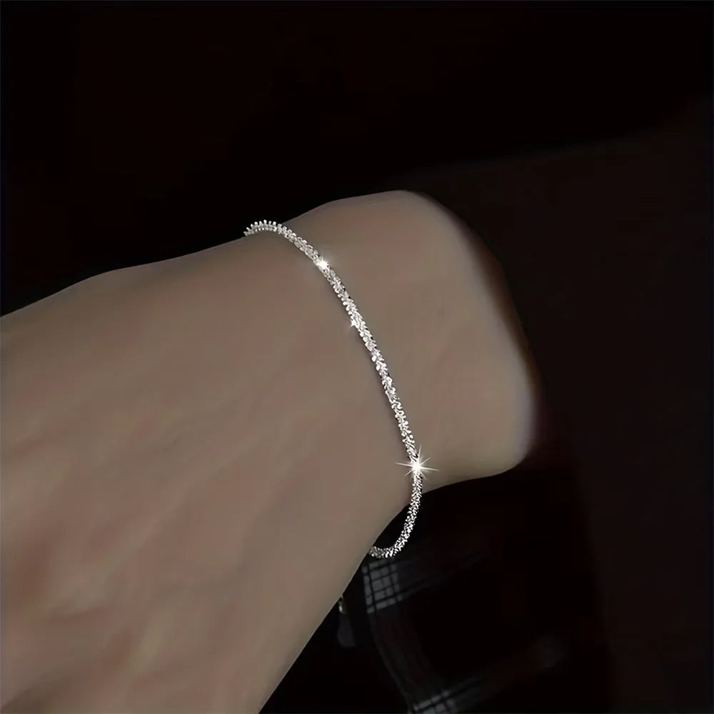 Silver Minimalist Jewelry Set — Starry Sky Collarbone Necklace & Bracelet for Women