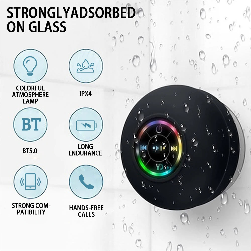 Portable Bluetooth Speaker — IPX4 Waterproof LED Light Stereo Sound for Outdoor & Bathroom