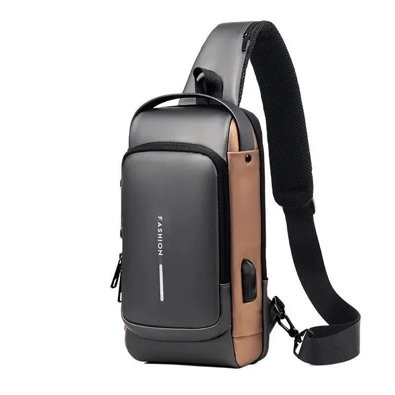 Men's PU Leather Crossbody Bag — Anti-Theft Shoulder & Chest Bag Multifunctional for Travel