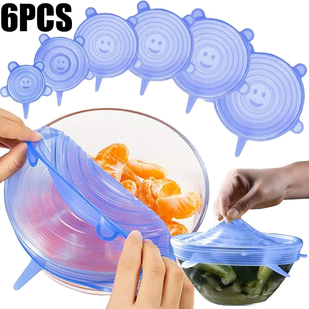 6PCS Silicone Food Cover Set — Reusable Airtight Stretch Lids for Kitchen & Food Storage