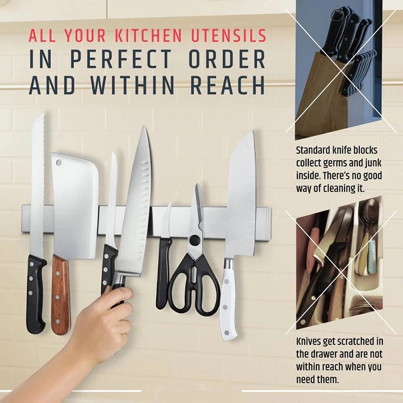 Magnetic Knife Holder Strip — Stainless Steel Wall Mount Rack for Kitchen 30/40/50cm