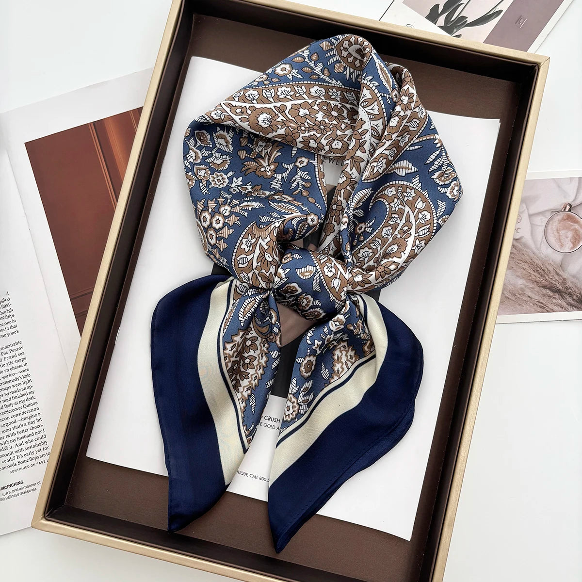 Luxury Satin Square Print Scarf — Women's Silk Bandana Hijab Shawl & Hair Band Accessory