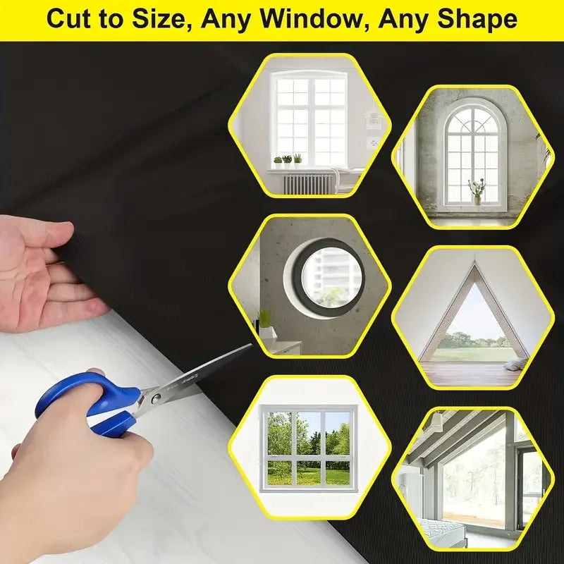 95-98% Blackout Window Film — Portable Self-Adhesive Removable Window Shade for Travel & Home