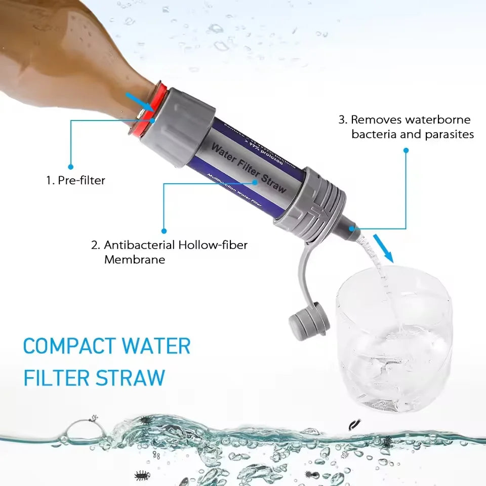 Portable Water Purifier Filter — Compact Survival Water Filter for Camping, Hiking & Emergency