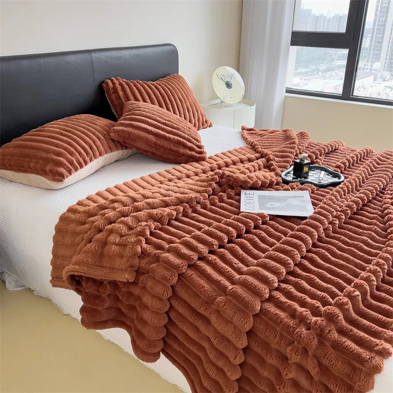Multifunctional Striped Blanket — Soft Thick Cover for Bed, Nap & Pet Use