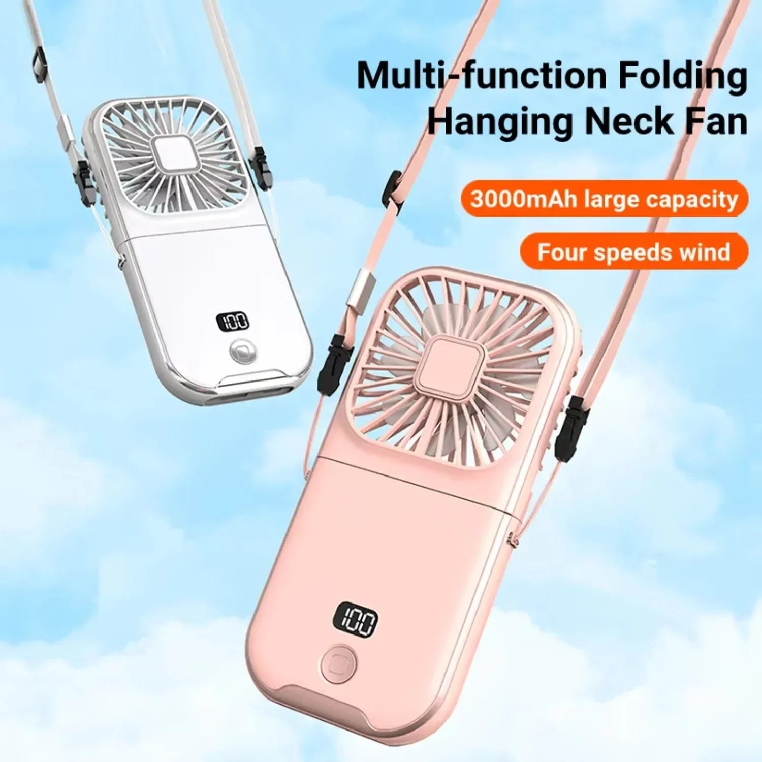3-in-1 Portable Neck Fan & Power Bank — Foldable USB Rechargeable Desktop Fan for Home, Office & Outdoor