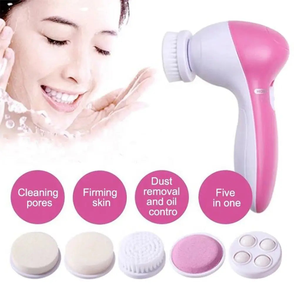 Electric Face Cleansing Brush 5-in-1 — Facial Cleanser Massager & Blackhead Remover for Skin Care