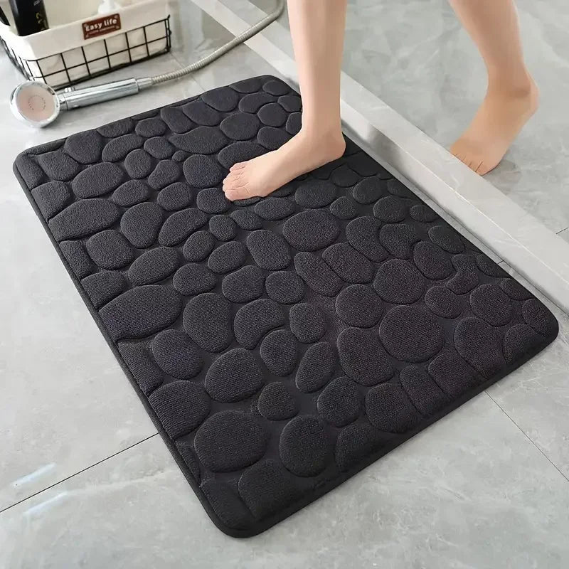 3D Non-Slip Bathroom Mat — Cobblestone Absorbent Quick-Dry Machine Washable Floor Mat