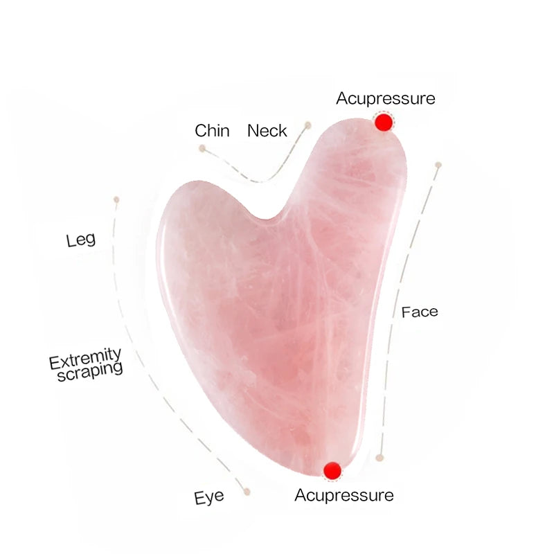 Rose Quartz Gua Sha Facial Tool — Jade Massager Scraper for Face, Neck & Body