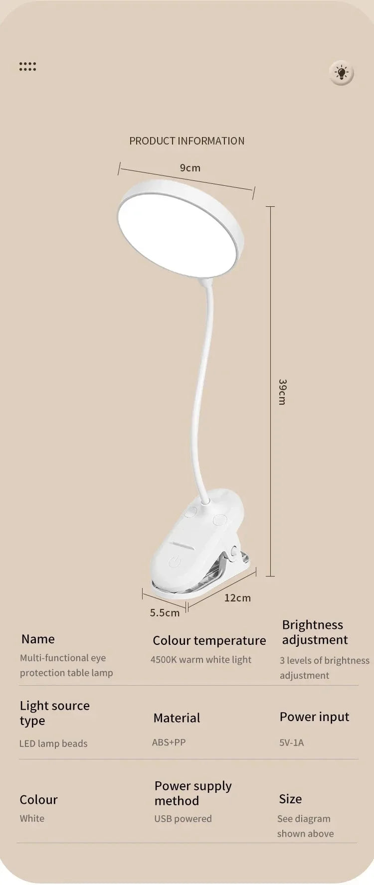LED Table Lamp with Clamp — USB Rechargeable Foldable Study & Reading Light with Touch 3-Mode Dimming