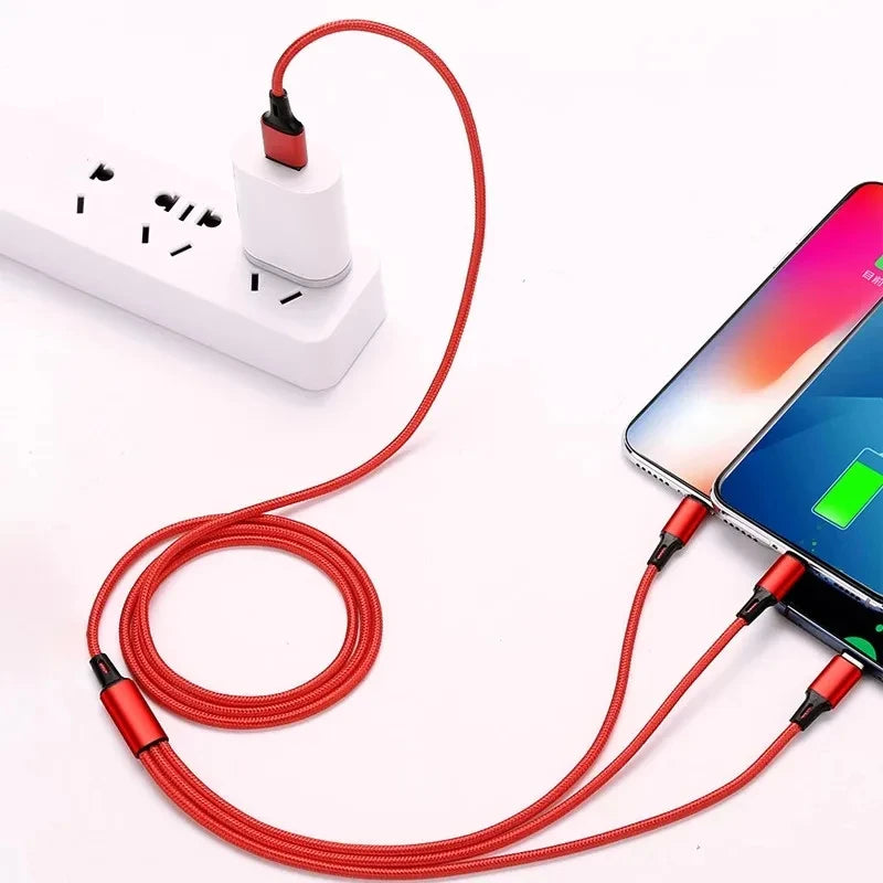 3-in-1 Multi USB Charging Cable — Type-C, Lightning & Micro USB for iPhone, Android & Xiaomi