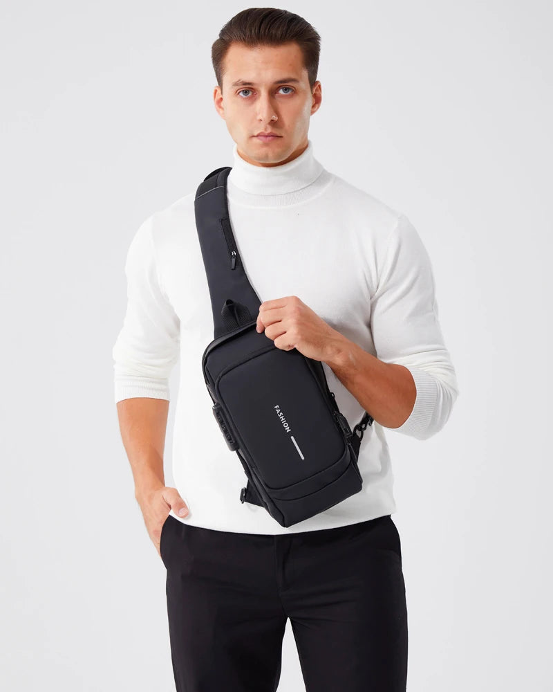 Men's PU Leather Crossbody Bag — Anti-Theft Shoulder & Chest Bag Multifunctional for Travel