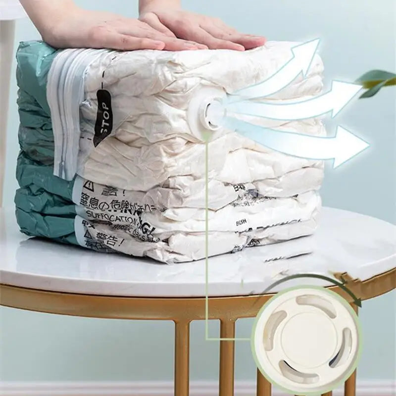 No-Pump Vacuum Storage Bags — Space Saver Compression Bags for Clothes, Blankets & Travel